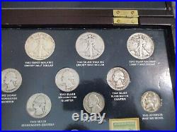 WORLD WAR II HISTORIC COLLECTION 25 COINS (19 SILVER) 2 STAMPS +MEDAL withWOOD BOX