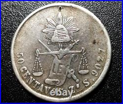 World Coins -OLD 1878 50 CENTAVOS SILVER COIN MEXICAN LIBERTAD SECOND REPUBLIC