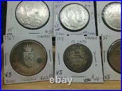 World Silver Coin Lot- Canadian France Austria Taler 8 Coins