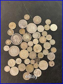World Silver Coins Lot 48 Old Silver Coins Total Weight is 9.64 Ounces