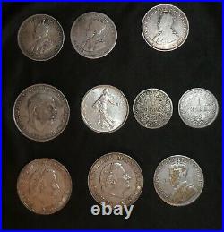World Silver Coins Lot of 10 1870's Marks,'20's Florins & CA 50c, PETAS, +More