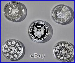 World Silver Proof Collection USA Silver Eagle-Mexico-Uruguay-Namibia-Canada