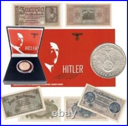 World War 1 Nazi Germany Silver 5 Reichsmark Boxed Coin & Nazi Occupation Notes