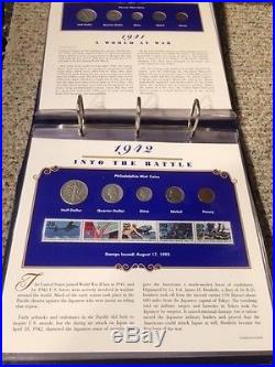 World War II U. S. Coins and Stamp Panels 4 Pages with Silver Coins
