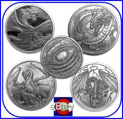 World of Dragons 4 BU Silver Rounds Aztec, Welsh, Chinese, Norse w capsules