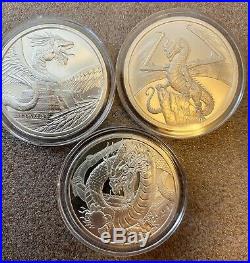 World of Dragons 6 BU Silver Rounds Aztec Welsh Chinese Norse Indian Egyptian