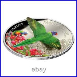 World of Parrots Cook Islands 5 Dollars 2015 Rainbow Lorikeet Silver Coin