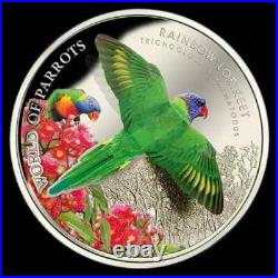 World of Parrots Cook Islands 5 Dollars 2015 Rainbow Lorikeet Silver Coin