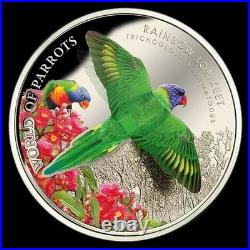 World of Parrots Cook Islands 5 Dollars 2015 Rainbow Lorikeet Silver Coin