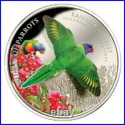 World of Parrots Cook Islands 5 Dollars 2015 Rainbow Lorikeet Silver Coin