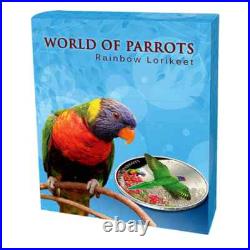 World of Parrots Cook Islands 5 Dollars 2015 Rainbow Lorikeet Silver Coin